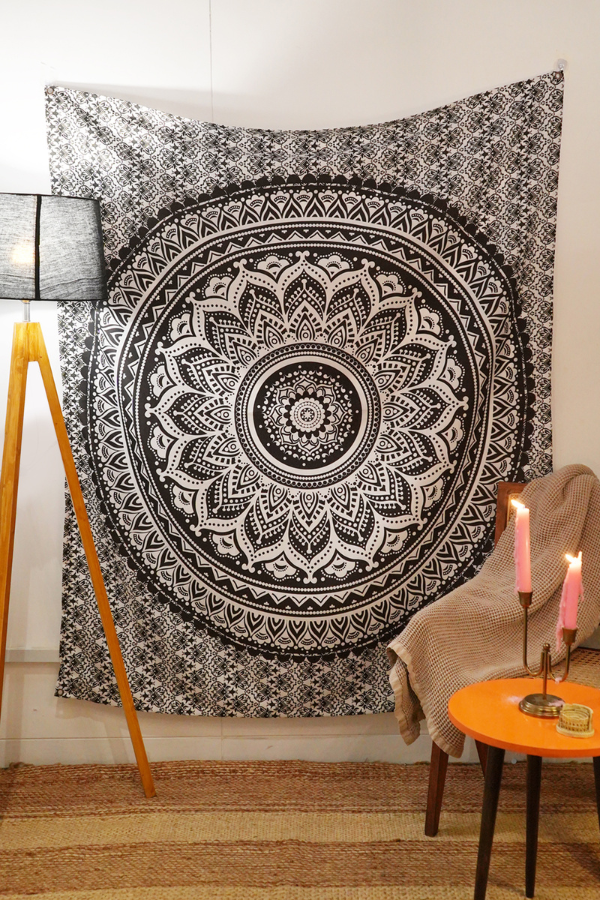 Black and White Mandala Tapestry