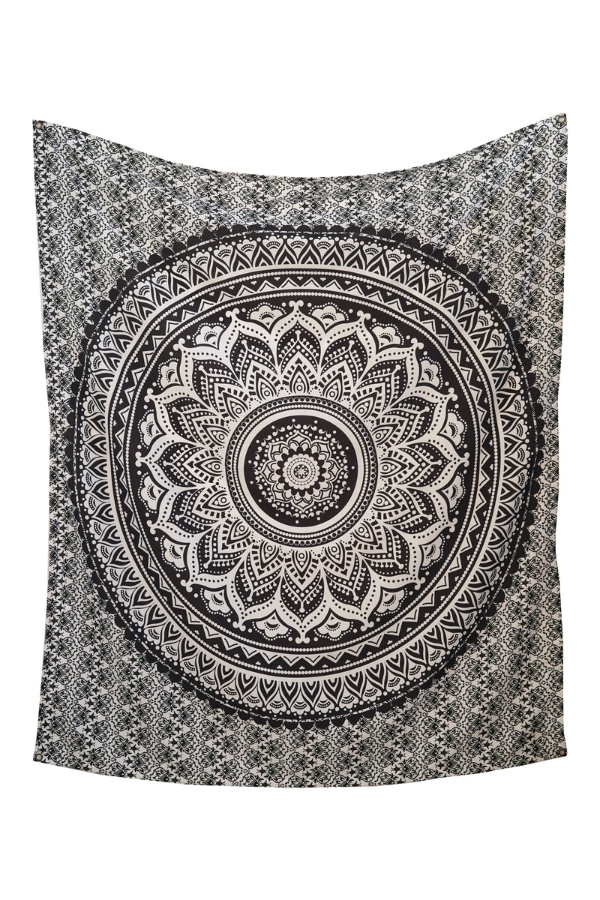 Black and White Mandala Tapestry