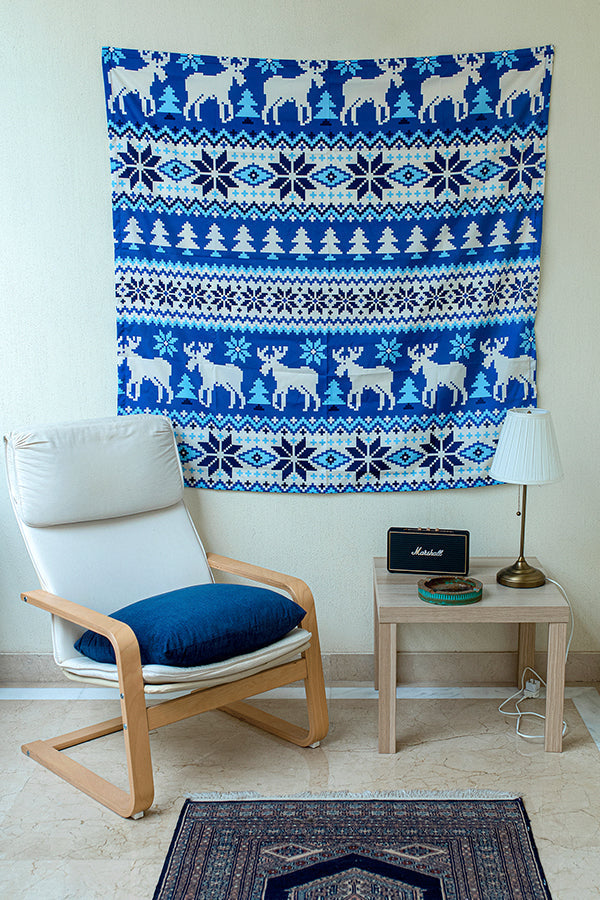 Blue Christmas Pattern Tapestry - Decorium Tapestries