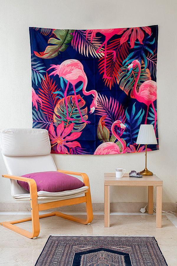 Tropical Pelican Flamingo Tapestry - Decorium Tapestries