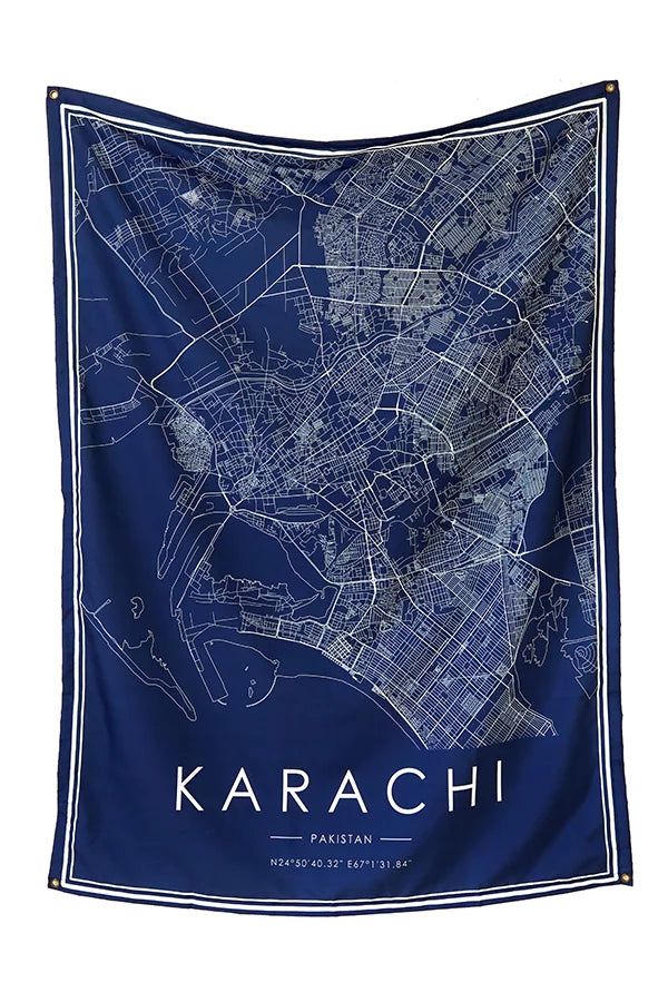 Karachi Map Tapestry - Decorium Tapestries
